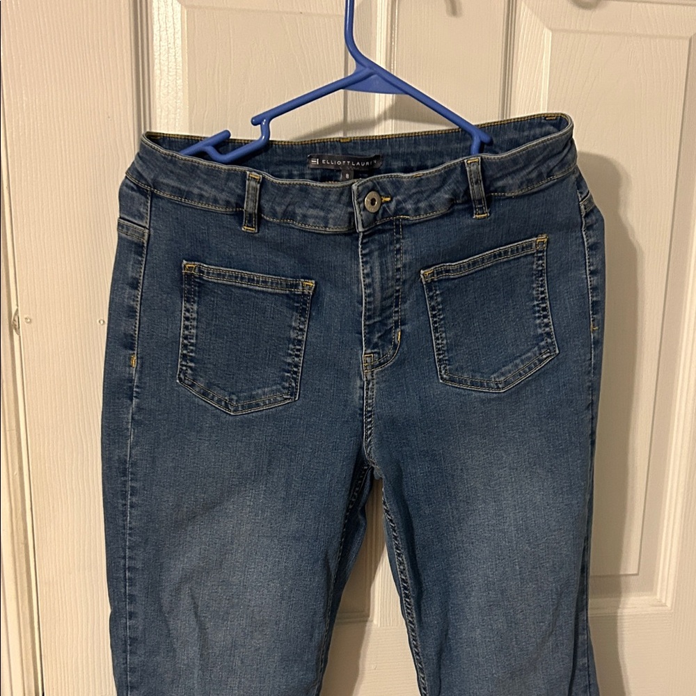 Elliott Lauren Slim Blue Denim Jeans with Front Patch Pockets